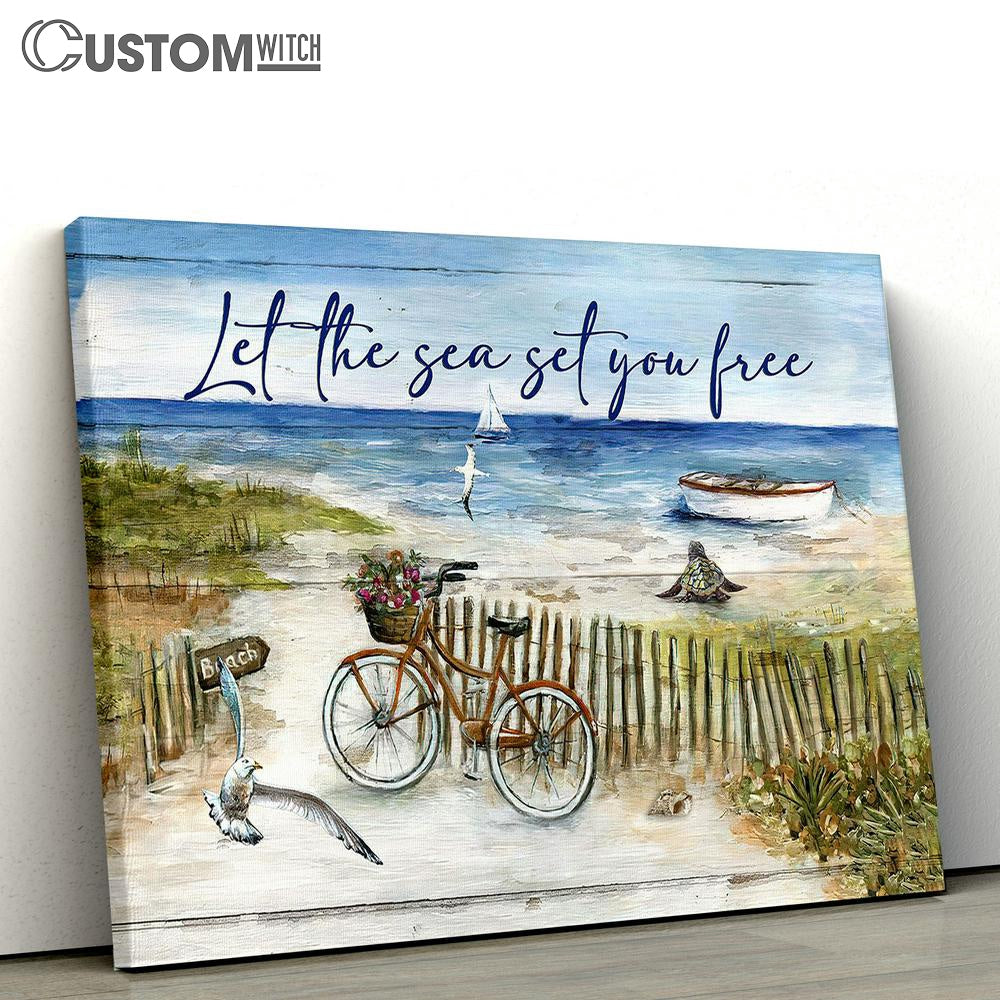Bicycle Seagull Let the sea set you free Canvas Wall Art - Bible Verse Canvas - Religious Prints