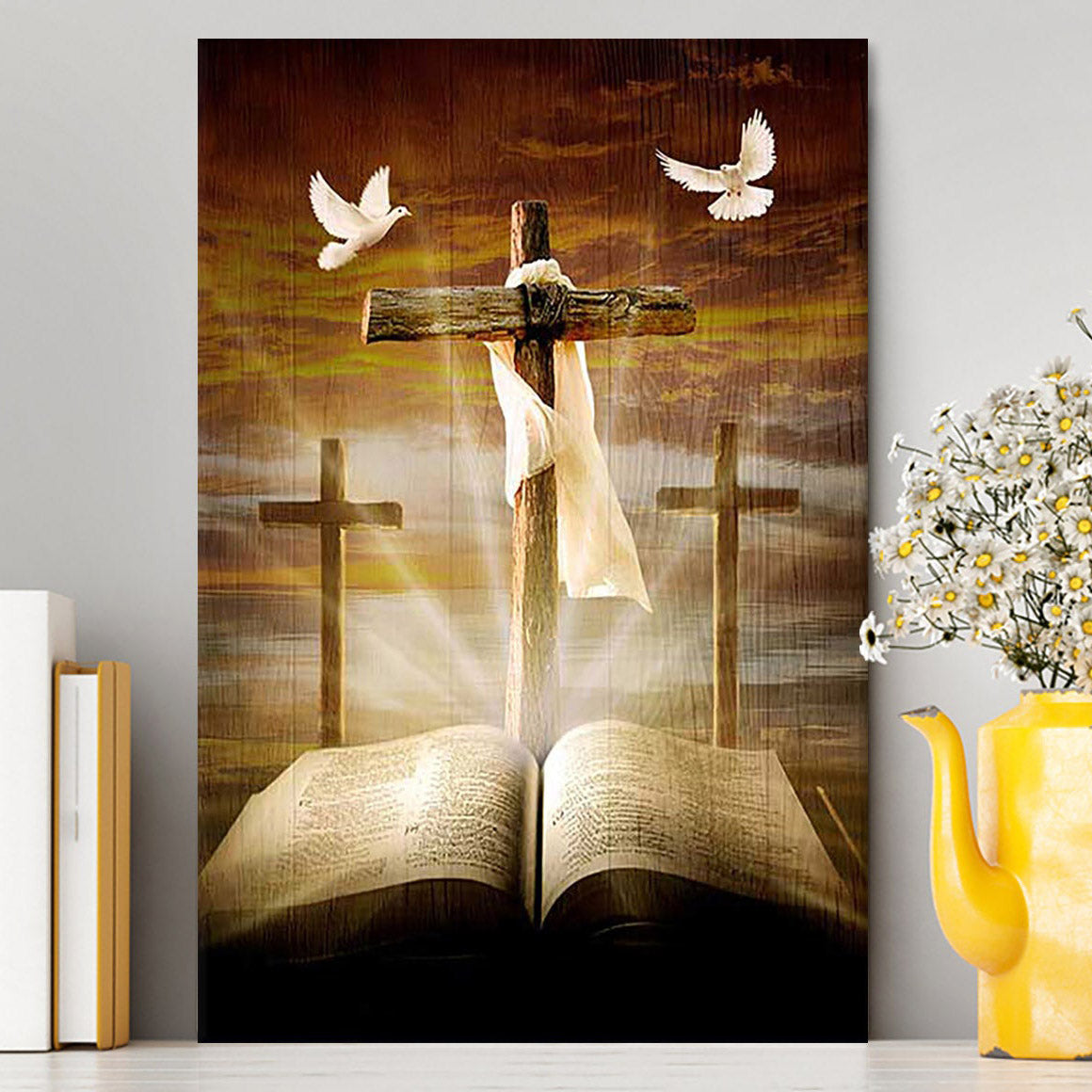 Big Cross Amazing Halo Bible White Dove Canvas Wall Art - Bible Verse Canvas Art - Inspirational Art - Christian Home Decor