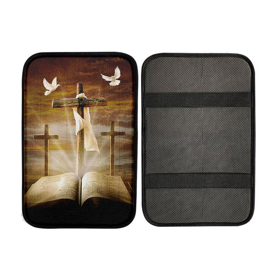 Big Cross Amazing Halo Bible White Dove Car Center Console Cover, Christian Car Interior Accessories