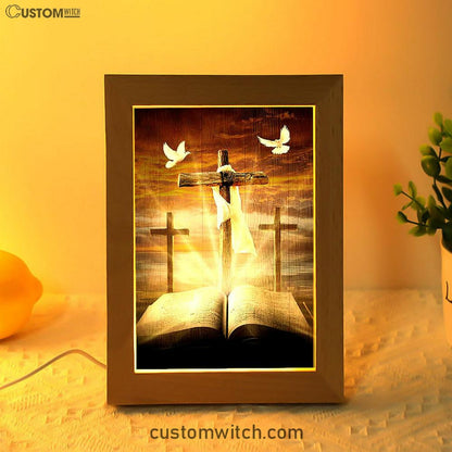 Big Cross Amazing Halo Bible White Dove Frame Lamp Art - Bible Verse Wooden Lamp - Inspirational Art - Christian Home Decor