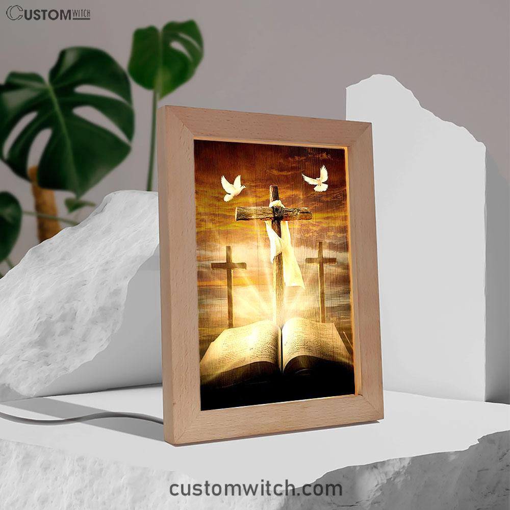 Big Cross Amazing Halo Bible White Dove Frame Lamp Art - Bible Verse Wooden Lamp - Inspirational Art - Christian Home Decor