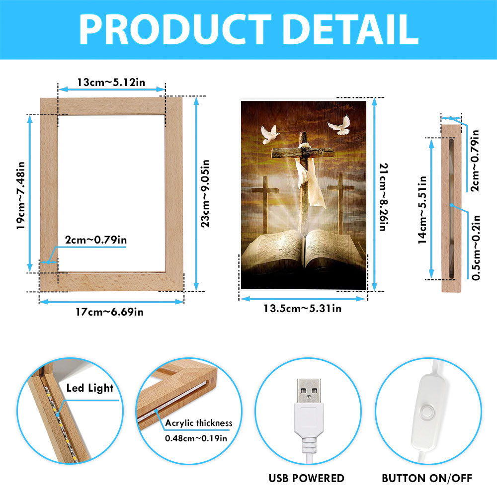 Big Cross Amazing Halo Bible White Dove Frame Lamp Art - Bible Verse Wooden Lamp - Inspirational Art - Christian Home Decor