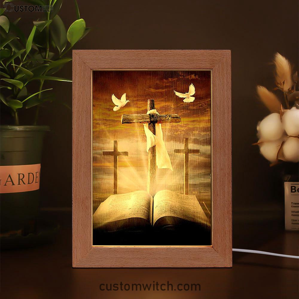 Big Cross Amazing Halo Bible White Dove Frame Lamp Art - Bible Verse Wooden Lamp - Inspirational Art - Christian Home Decor