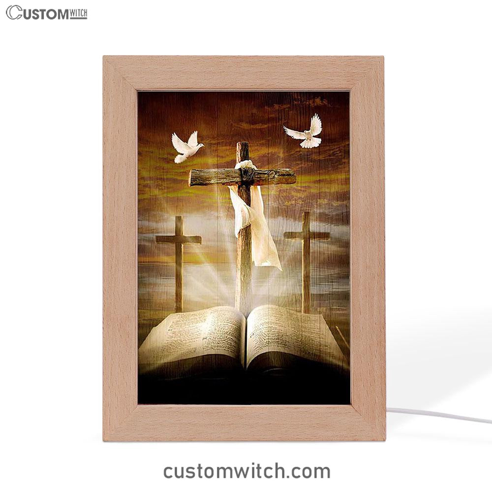 Big Cross Amazing Halo Bible White Dove Frame Lamp Art - Bible Verse Wooden Lamp - Inspirational Art - Christian Home Decor