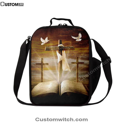 Big Cross Amazing Halo Bible White Dove Lunch Bag, Christian Lunch Bag For School, Picnic, Religious Lunch Bag
