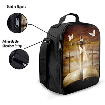 Big Cross Amazing Halo Bible White Dove Lunch Bag, Christian Lunch Bag For School, Picnic, Religious Lunch Bag
