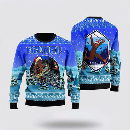 Bigfoot Area Motobike Ugly Christmas Sweater, Best Gift For Christmas, Bigfoot Crewneck Sweater, Christmas Winter Fashion