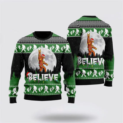 Bigfoot Believe Christmas Ugly Christmas Sweater, Best Gift For Christmas, Bigfoot Crewneck Sweater, Christmas Winter Fashion