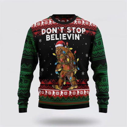 Bigfoot Don‘t Stop Believing Ugly Christmas Sweater, Best Gift For Christmas, Bigfoot Crewneck Sweater, Christmas Winter Fashion