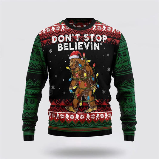 Bigfoot Don‘t Stop Believing Ugly Christmas Sweater, Best Gift For Christmas, Bigfoot Crewneck Sweater, Christmas Winter Fashion