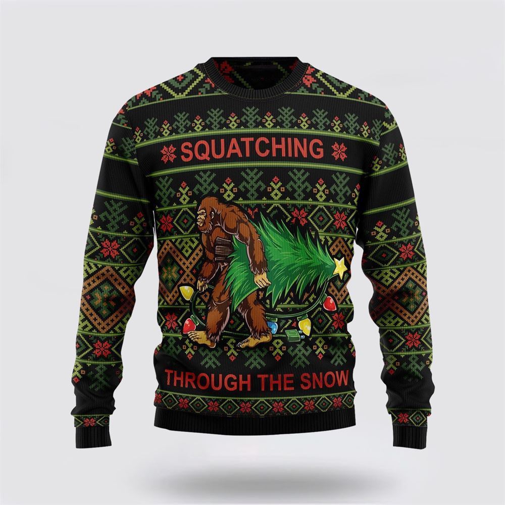 Bigfoot Snow Ugly Christmas Sweater, Best Gift For Christmas, Bigfoot Crewneck Sweater, Christmas Winter Fashion