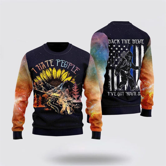 Bigfoot Sunflower I Hate People Camping Ugly Christmas Sweater, Best Gift For Christmas, Bigfoot Crewneck Sweater, Christmas Winter Fashion