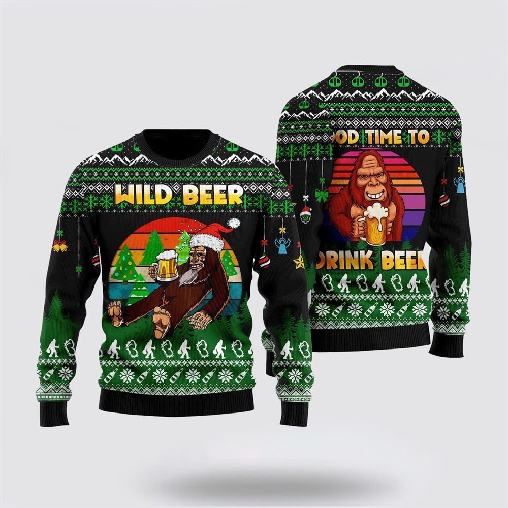 Bigfoot Sweater, Wild Beer Ugly Christmas Sweater, Best Gift For Christmas, Bigfoot Crewneck Sweater, Christmas Winter Fashion