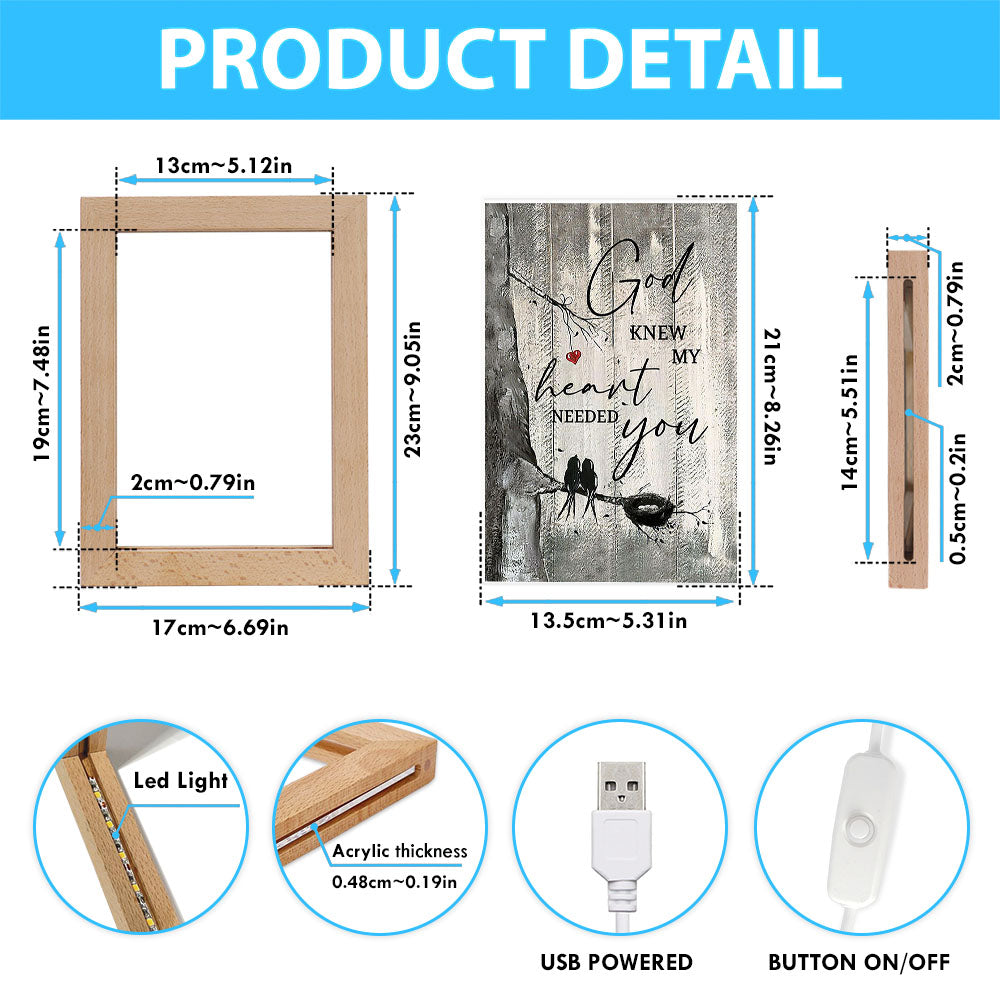 Bird God Knew My Heart Needed You Frame Lamp Art - Bible Verse Wooden Lamp - Inspirational Art - Christian Home Decor