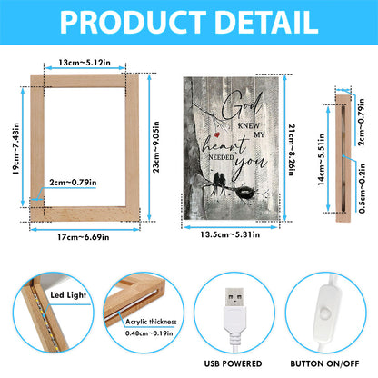 Bird God Knew My Heart Needed You Frame Lamp Art - Bible Verse Wooden Lamp - Inspirational Art - Christian Home Decor