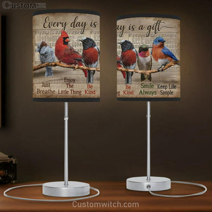 Bird Painting, Red Cardinal, Eastern Bluebird, Every Day Is A Gift Table Lamb