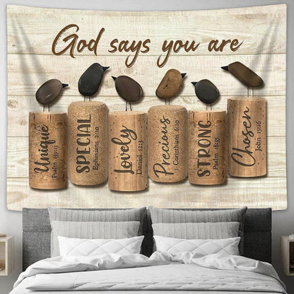 Bird Rock God Says You Are Tapestry Wall Art - Bible Verse Tapestry - Religious Tapestry Wall Hanging