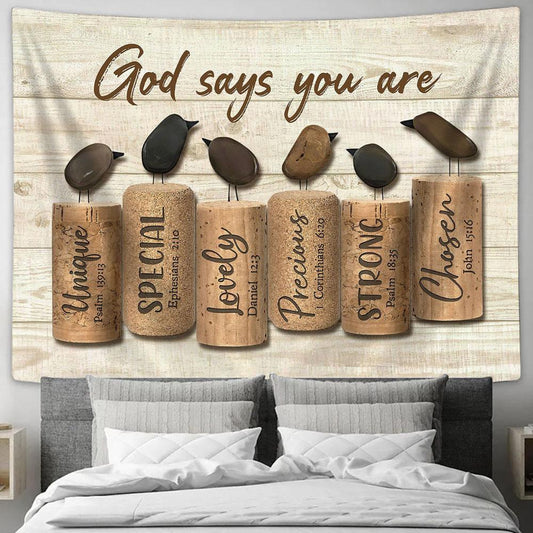 Bird Rock God Says You Are Tapestry Wall Art - Bible Verse Tapestry - Religious Tapestry Wall Hanging