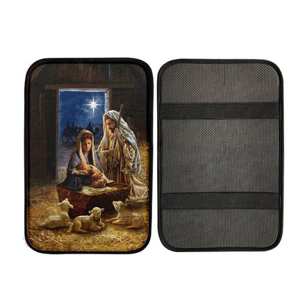 Birth Of Jesus Lamb Car Center Console Cover, Christian Car Interior Accessories
