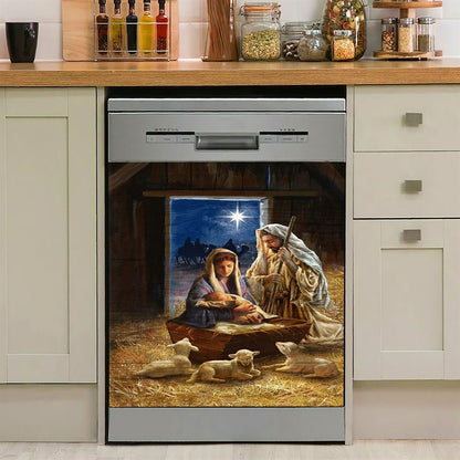 Birth Of Jesus Lamb Dishwasher Cover, Bible Verse Dishwasher Magnet Cover, Inspirational Kitchen Decor