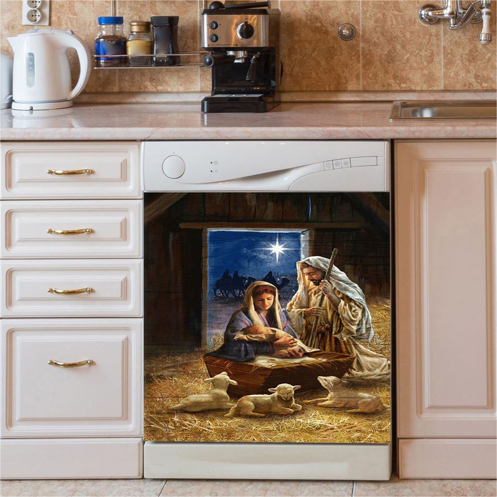 Birth Of Jesus Lamb Dishwasher Cover, Bible Verse Dishwasher Magnet Cover, Inspirational Kitchen Decor