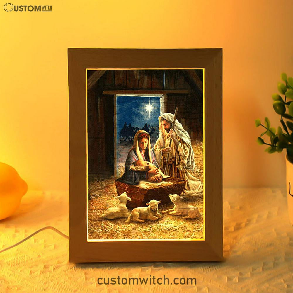 Birth Of Jesus Lamb Frame Lamp Art - Bible Verse Wooden Lamp - Inspirational Art - Christian Home Decor