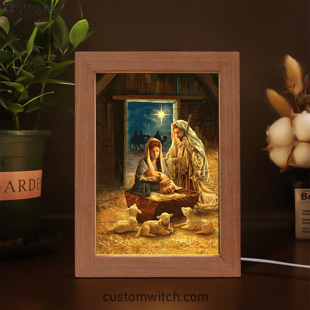 Birth Of Jesus Lamb Frame Lamp Art - Bible Verse Wooden Lamp - Inspirational Art - Christian Home Decor