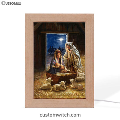 Birth Of Jesus Lamb Frame Lamp Art - Bible Verse Wooden Lamp - Inspirational Art - Christian Home Decor