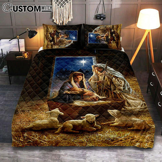 Birth Of Jesus Lamb Quilt Bedding Set Bedroom - Bible Verse Quilt Bedding Set Art - Christian Home Decor