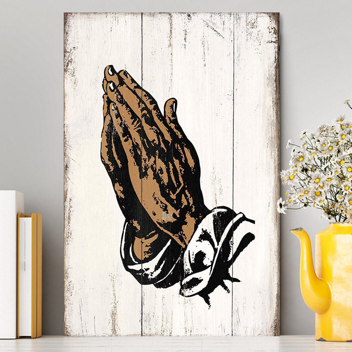 Black African American Hands In Prayer Canvas Wall Art - Christian Canvas Wall Art Decor