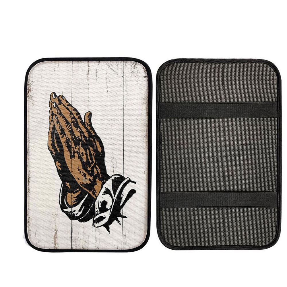 Black African American Hands In Prayer Car Center Console Cover, Christian Auto Armrest Cover