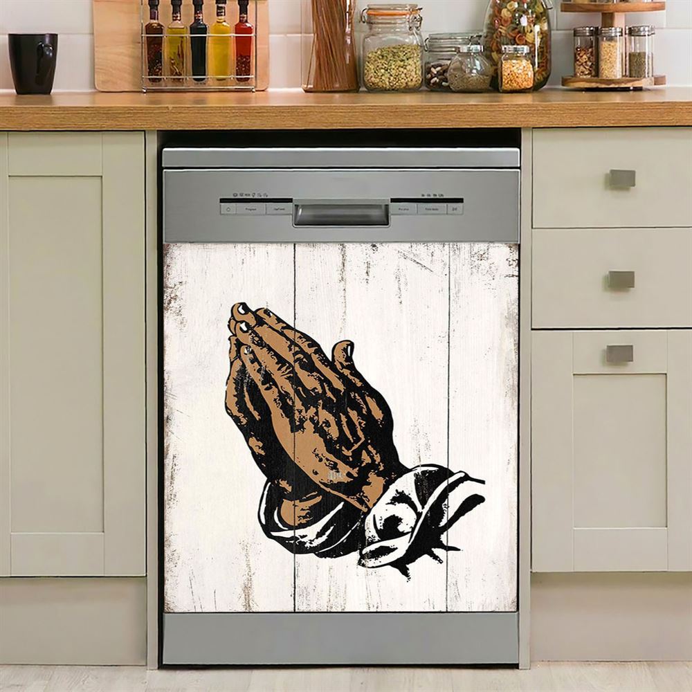 Black African American Hands In Prayer Dishwasher Cover, Christian Dishwasher Magnet Cover