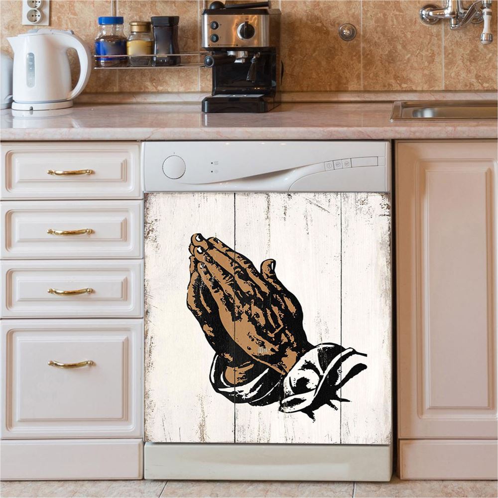 Black African American Hands In Prayer Dishwasher Cover, Christian Dishwasher Magnet Cover