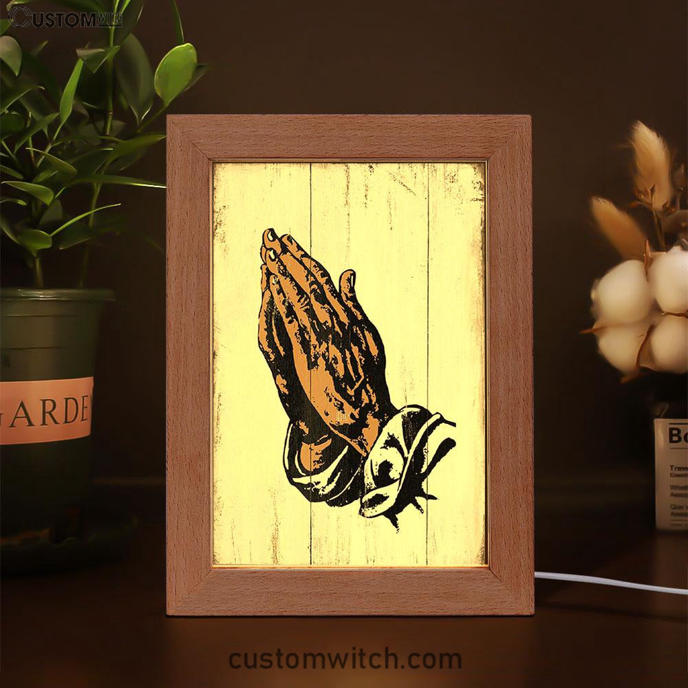 Black African American Hands In Prayer Frame Lamp Art - Christian Night Light Decor