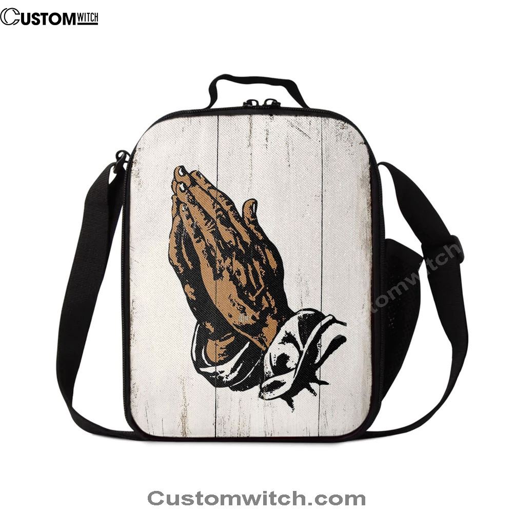 Black African American Hands In Prayer Lunch Bag, Christian Lunch Bag For School, Picnic, Religious Lunch Bag