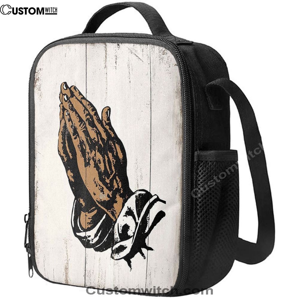 Black African American Hands In Prayer Lunch Bag, Christian Lunch Bag For School, Picnic, Religious Lunch Bag
