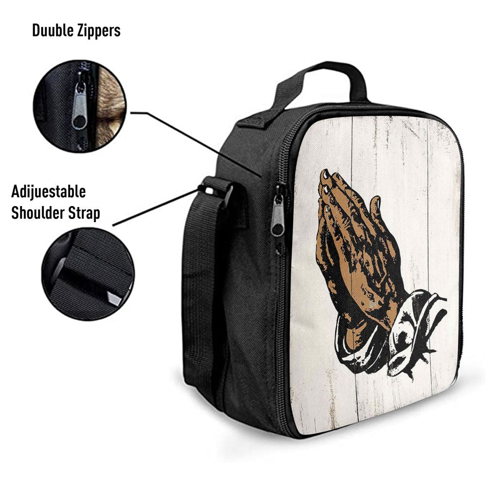Black African American Hands In Prayer Lunch Bag, Christian Lunch Bag For School, Picnic, Religious Lunch Bag
