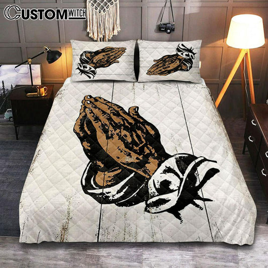 Black African American Hands In Prayer Quilt Bedding Set Bedroom - Christian Quilt Bedding Set Bedroom Decor