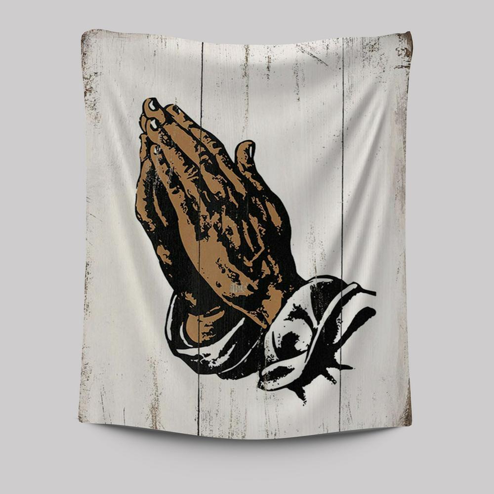 Black African American Hands In Prayer Tapestry Wall Art - Christian Tapestries Wall Art Decor