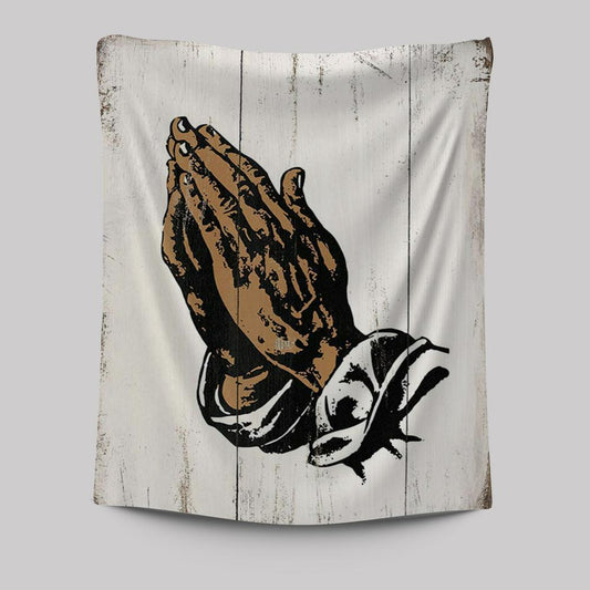 Black African American Hands In Prayer Tapestry Wall Art - Christian Tapestries Wall Art Decor
