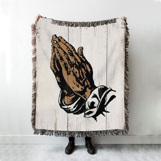 Black African American Hands In Prayer Woven Throw Blanket - Christian Woven Throw Blanket Decor