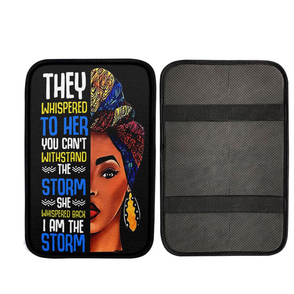 Black African I Am The Storm Car Center Console Cover, Christian Auto Armrest Cover