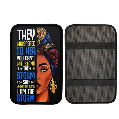 Black African I Am The Storm Car Center Console Cover, Christian Auto Armrest Cover