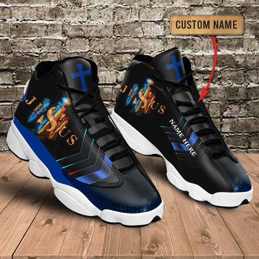Black And Blue Cross Jesus Custom Name Jd13 Shoes For Man And Women, Christian Basketball Shoes, Gifts For Christian, God Shoes