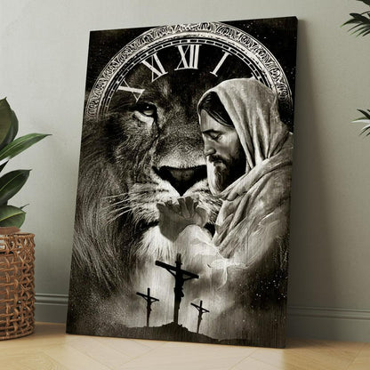 Black And White Drawing Jesus Pray For Healing Lion Of Judah Cross Canvas, Christmas Gift for Christian