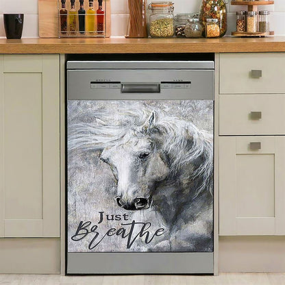 Black And White Horse Just Breathe Dishwasher Cover, Christian Dishwasher Magnet Cover, Gift For Horse Lover