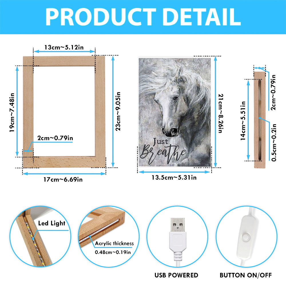 Black And White Horse Just Breathe Frame Lamp Art - Christian Frame Lamp - Gift For Horse Lover