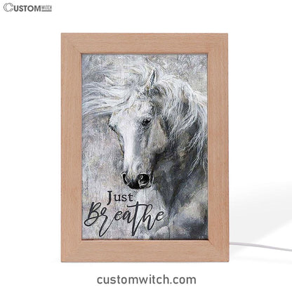 Black And White Horse Just Breathe Frame Lamp Art - Christian Frame Lamp - Gift For Horse Lover