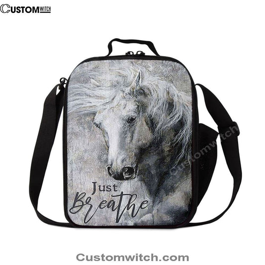 Black And White Horse Just Breathe Lunch Bag, Christian Lunch Bag For School, Picnic, Religious Lunch Bag