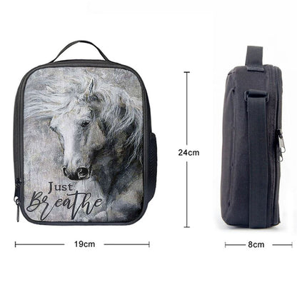 Black And White Horse Just Breathe Lunch Bag, Christian Lunch Bag For School, Picnic, Religious Lunch Bag